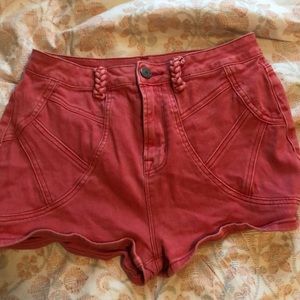 BDG red denim shorts